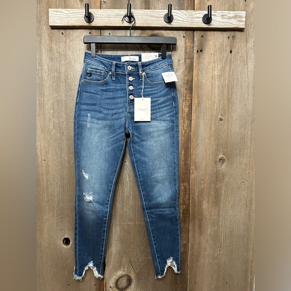 KanCan High Rise Button Fly Ankle Skinny Jeans in Blue Wash Size 5 /26 - Picture 1 of 17
